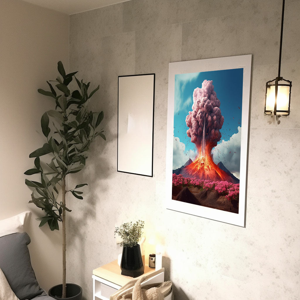 火山のアートポスター廊下配置イメージ
