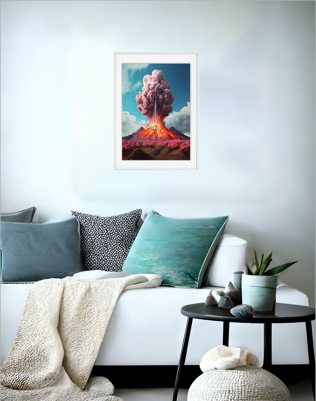 火山のアートポスターソファ配置イメージ