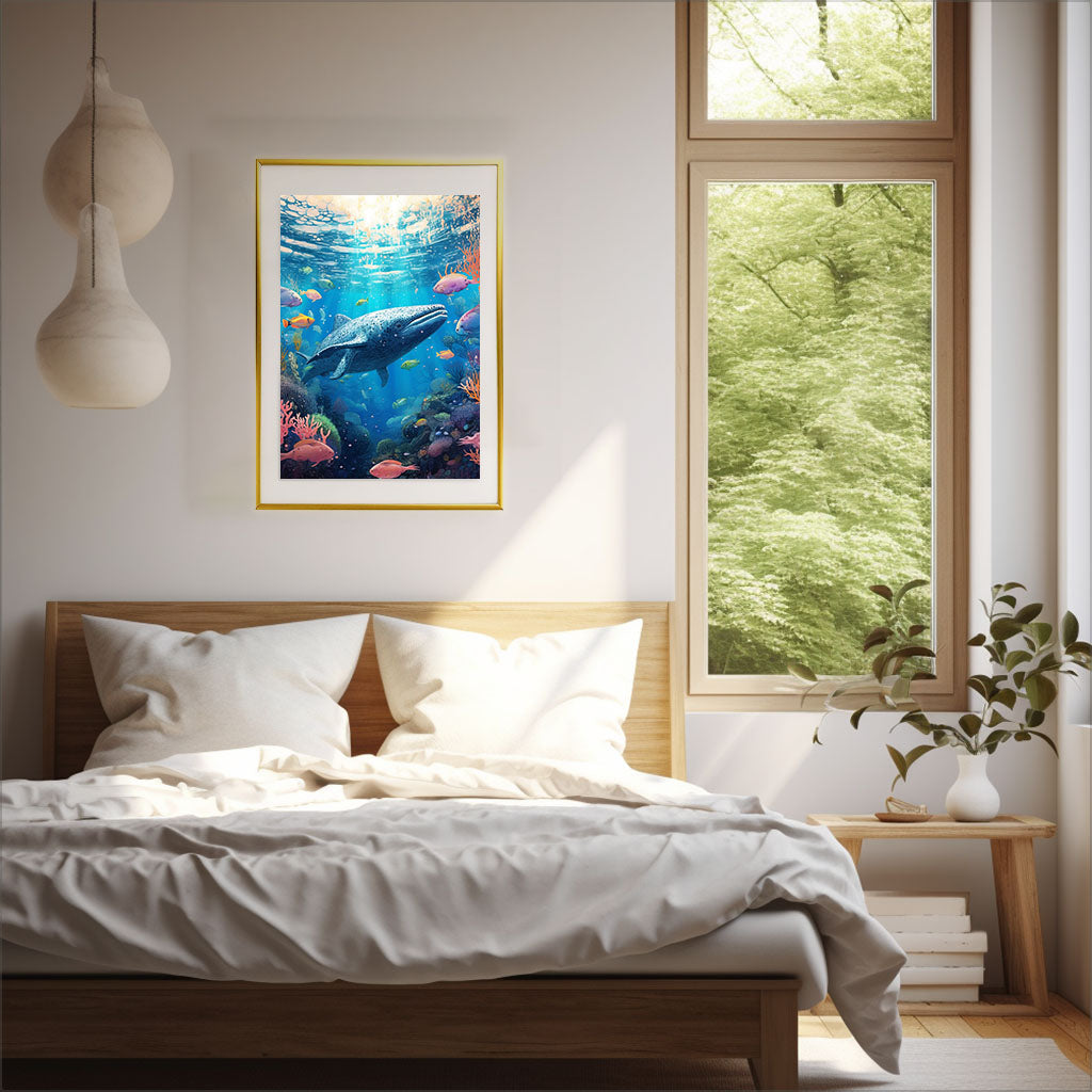 クジラのアートポスター寝室配置イメージ