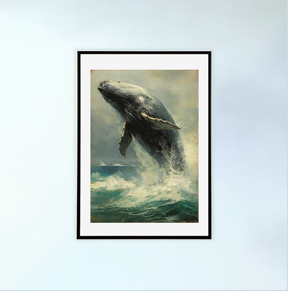 クジラのアートポスター黒フレームあり