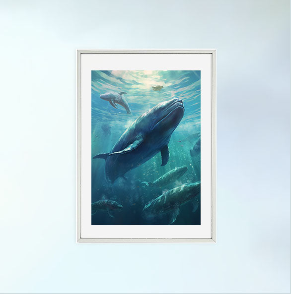 クジラのアートポスター銀フレームあり