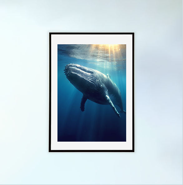 クジラのアートポスター黒フレームあり
