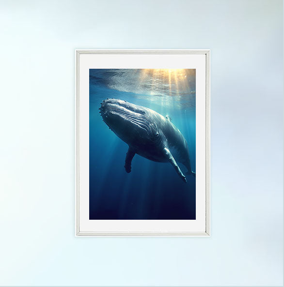 クジラのアートポスター白フレームあり