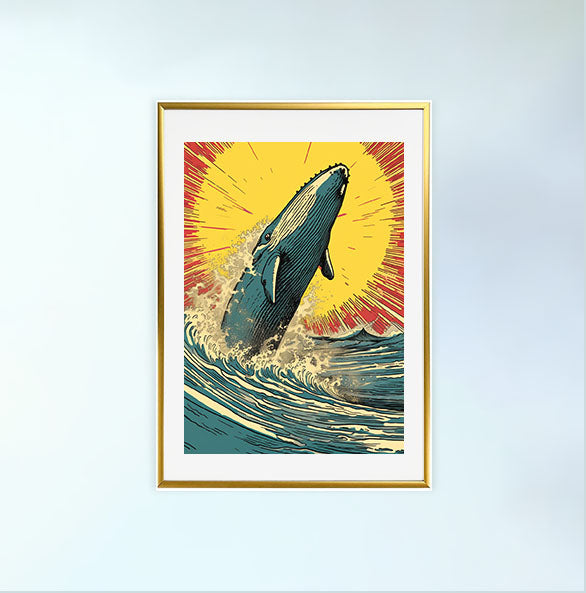 クジラのアートポスター金フレームあり