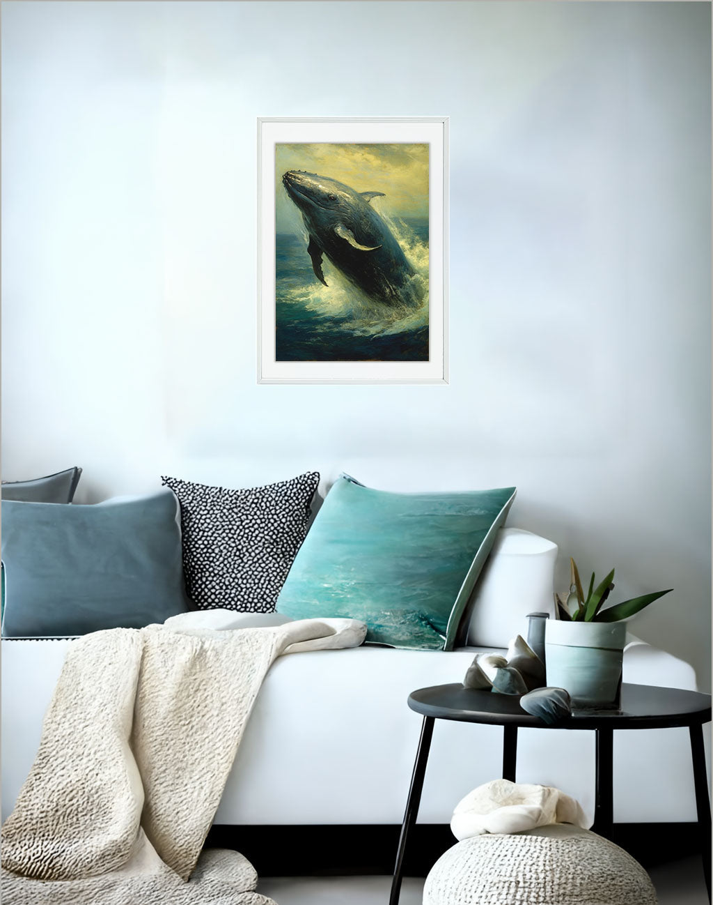 クジラのアートポスターソファ配置イメージ