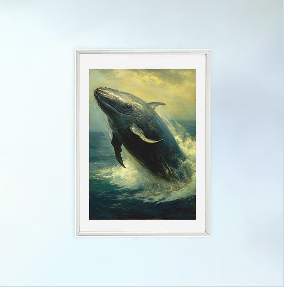 クジラのアートポスター白フレームあり