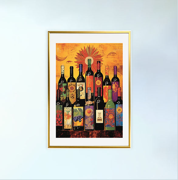 ワインのアートポスター金フレームあり