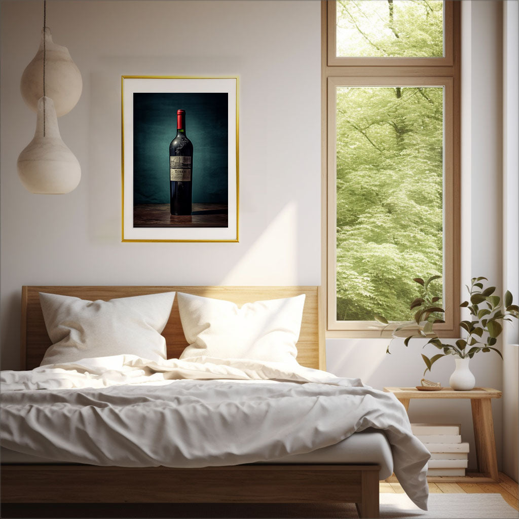 ワインボトルのアートポスター寝室配置イメージ