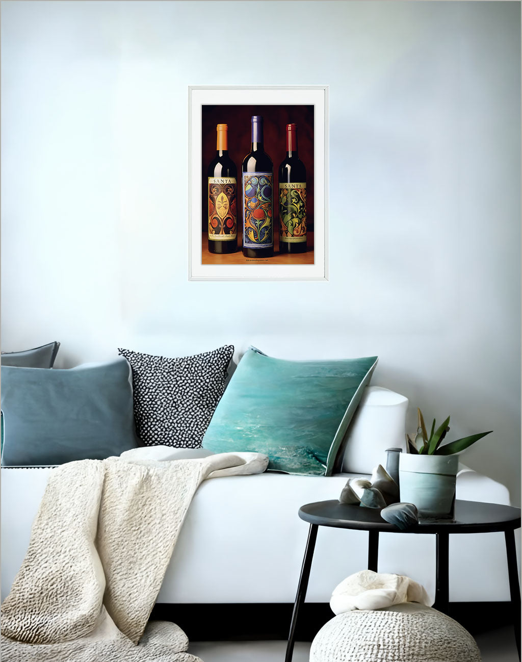 ワインのアートポスターソファ配置イメージ