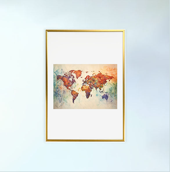 世界地図のアートポスター金フレームあり