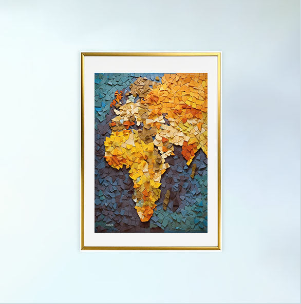 世界地図のアートポスター金フレームあり