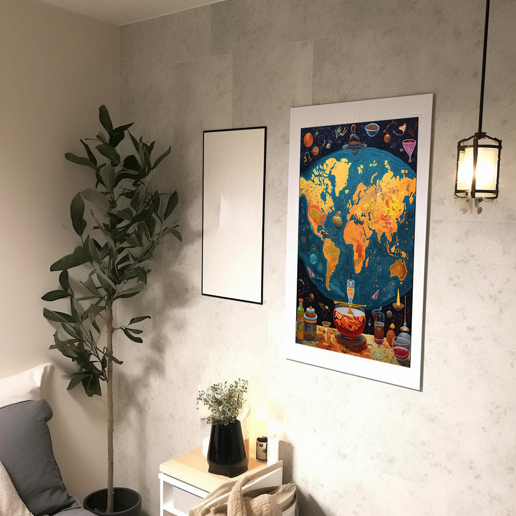 世界地図のアートポスター廊下配置イメージ