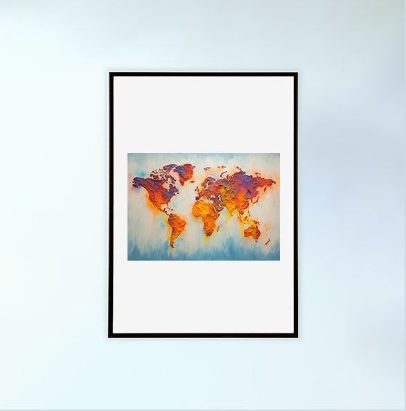 世界地図のアートポスター黒フレームあり