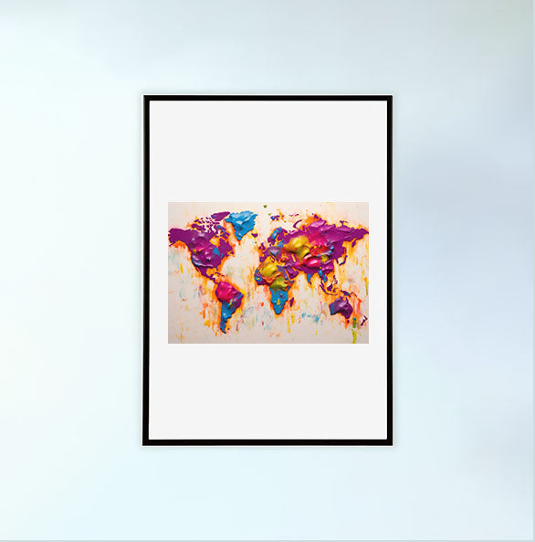 世界地図のアートポスター黒フレームあり