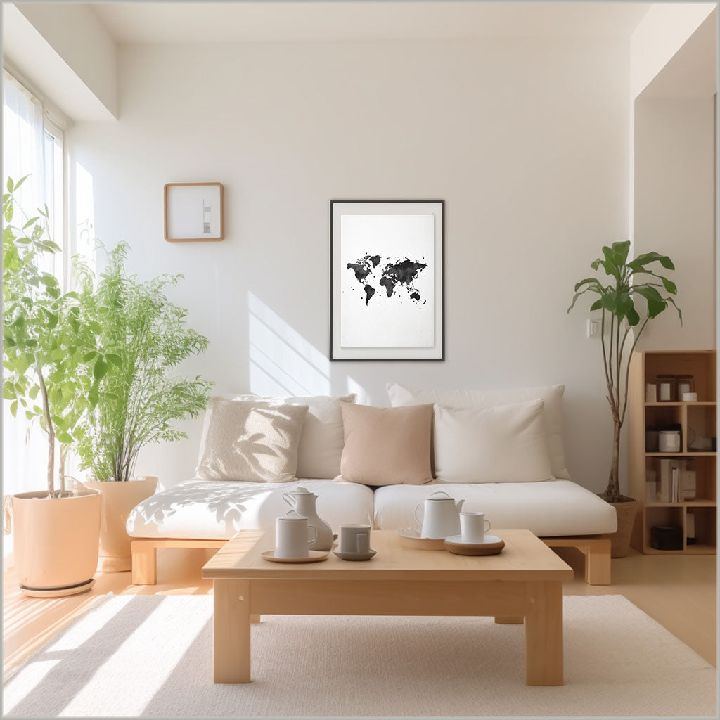 世界地図のアートポスターリビング配置イメージ