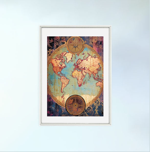世界地図のアートポスター銀フレームあり