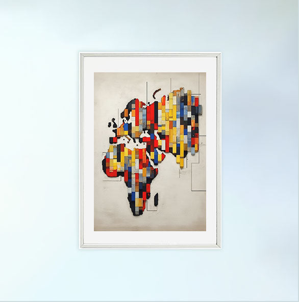 世界地図のアートポスター白フレームあり