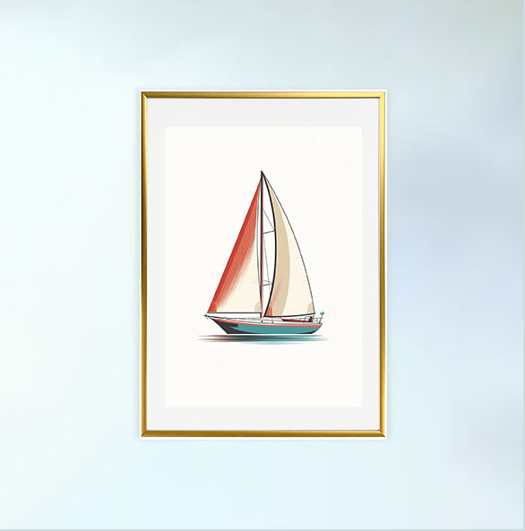 ヨットのアートポスター金フレームあり