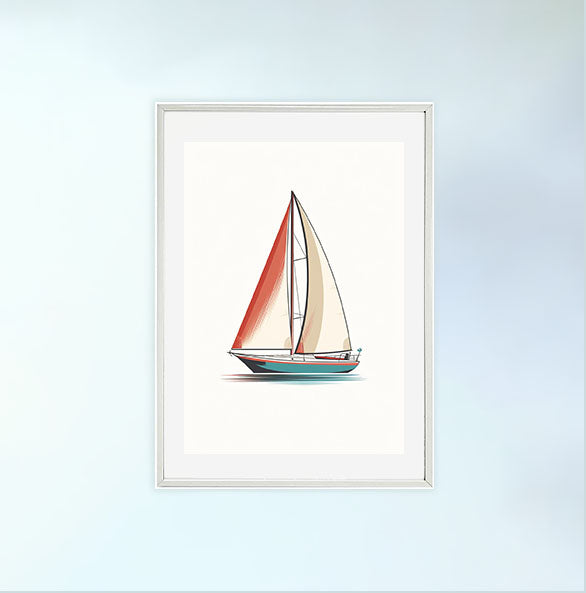 ヨットのアートポスター白フレームあり
